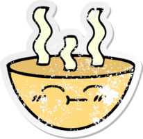 distressed sticker of a cute cartoon bowl of hot soup png