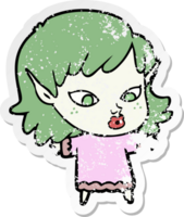 distressed sticker of a pretty cartoon elf girl png