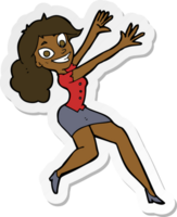 sticker of a cartoon happy woman jumping png