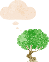 dessin animé arbre avec pensée bulle dans grunge affligé rétro texturé style png