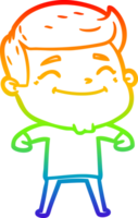 rainbow gradient line drawing of a happy cartoon man png