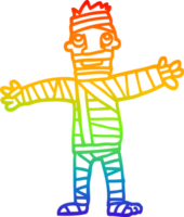 rainbow gradient line drawing of a cartoon man in bandages png