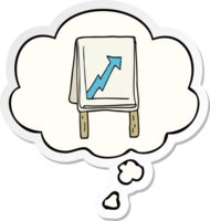 cartoon business chart with arrow with thought bubble as a printed sticker png