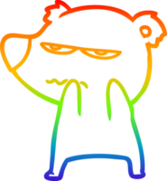 rainbow gradient line drawing of a annoyed bear cartoon png