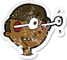 retro distressed sticker of a cartoon excited boys face png