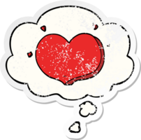 cartoon love heart with thought bubble as a distressed worn sticker png