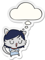 cartone animato gatto ragazza con pensato bolla come un' stampato etichetta png