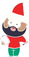 hand drawn flat color illustration of a bearded man with clipboard and pen wearing santa hat png