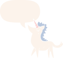 cartoon unicorn with speech bubble in retro style png
