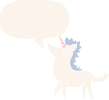 dessin animé Licorne avec discours bulle dans rétro style png