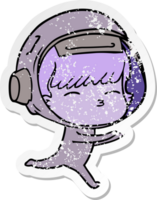 distressed sticker of a cartoon curious astronaut png