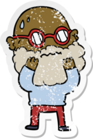 distressed sticker of a cartoon worried man with beard and spectacles png