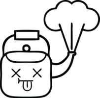 line drawing cartoon of a steaming kettle png