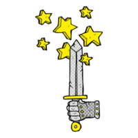 hand drawn comic book style cartoon hand holding magic sword png