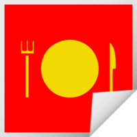 square peeling sticker cartoon of a plate and cutlery png