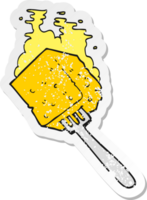 retro distressed sticker of a cartoon cheese on fork png