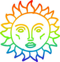 rainbow gradient line drawing of a cartoon traditional sun face png