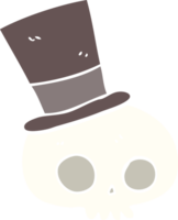 flat color illustration of skull wearing top hat png