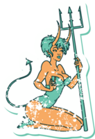 iconic distressed sticker tattoo style image of a pinup devil girl png