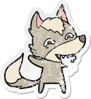 distressed sticker of a cartoon hungry wolf png