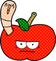 cartoon worm eating an angry apple png