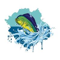 Mahi mahi dorado pescar ilustración logo imagen t camisa vector