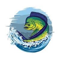 Mahi mahi dorado pescar ilustración logo imagen t camisa vector