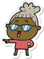 sticker van een cartoon gelukkige vrouw die een bril draagt png