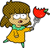 cartoon tired woman eating healthy png