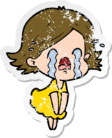 distressed sticker of a cartoon woman crying png