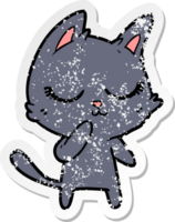 distressed sticker of a calm cartoon cat considering png
