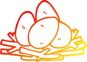 warm gradient line drawing of a cartoon eggs in nest png