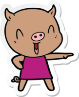 autocollant d'un cochon de dessin animé heureux en robe png