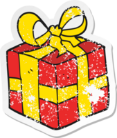 retro noodlijdende sticker van een cartoon kerstcadeau png