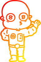 warm gradient line drawing of a waving weird bald spaceman png