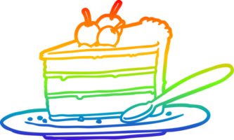 rainbow gradient line drawing of a expensive slice of chocolate cake png