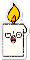 distressed sticker of a cute cartoon lit candle png