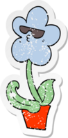 distressed sticker of a cool cartoon flower png