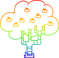 rainbow gradient line drawing of a cartoon apple tree png