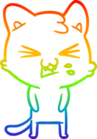rainbow gradient line drawing of a cartoon cat hissing png