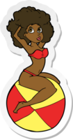 sticker of a cartoon pin up girl sitting on ball png