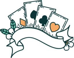 iconic tattoo style image of cards and banner png