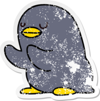 distressed sticker of a quirky hand drawn cartoon penguin png