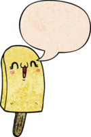 cartoon frozen ice lolly with speech bubble in retro texture style png