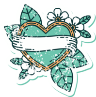 iconic distressed sticker tattoo style image of a heart and banner png