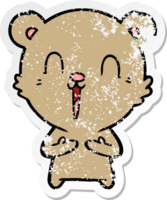 distressed sticker of a happy cartoon bear png