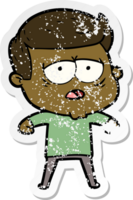 distressed sticker of a cartoon tired man png