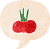 cartoon vegetable with speech bubble in grunge distressed retro textured style png