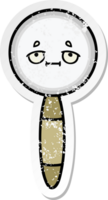 distressed sticker of a cute cartoon magnifying glass png