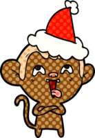 fou main tiré bande dessinée livre style illustration de une singe portant Père Noël chapeau png